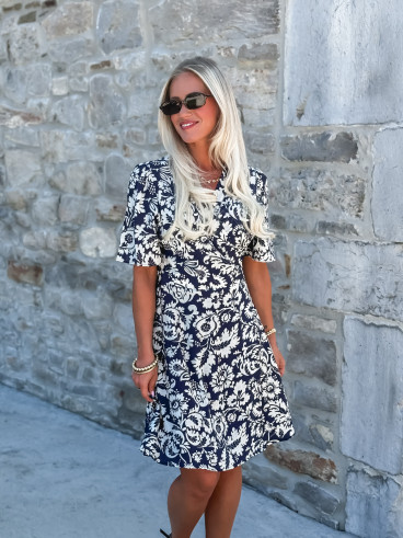 Robe courte à motifs Stéphie - Bleu/blanc