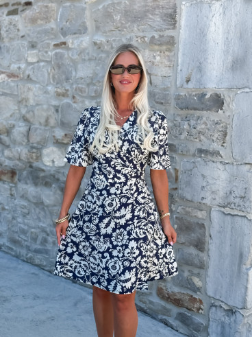 Robe courte à motifs Stéphie - Bleu/blanc