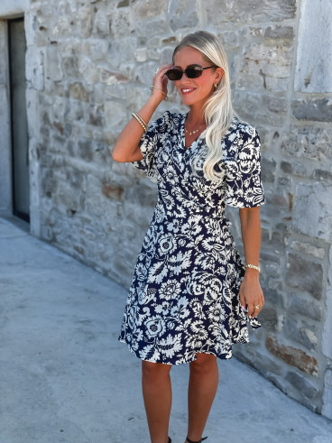 Robe courte à motifs Stéphie - Bleu/blanc