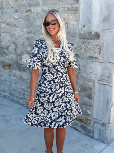 Robe courte à motifs Stéphie - Bleu/blanc
