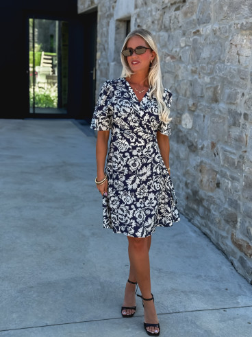 Robe courte à motifs Stéphie - Bleu/blanc