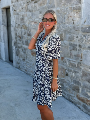 Robe courte à motifs Stéphie - Bleu/blanc