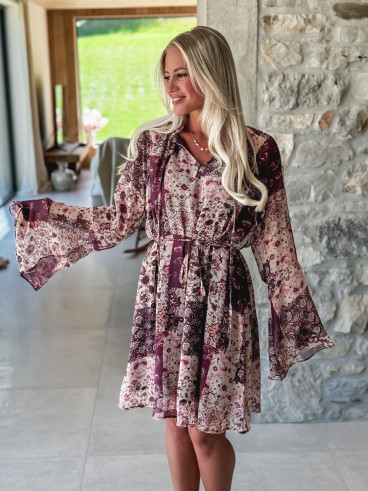 Robe courte à motifs Sorana - Bordeaux