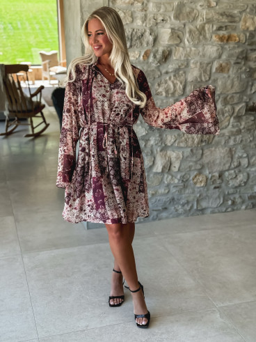 Robe courte à motifs Sorana - Bordeaux