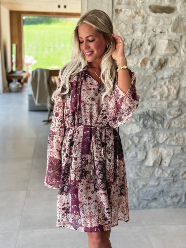 Robe courte à motifs Sorana - Bordeaux