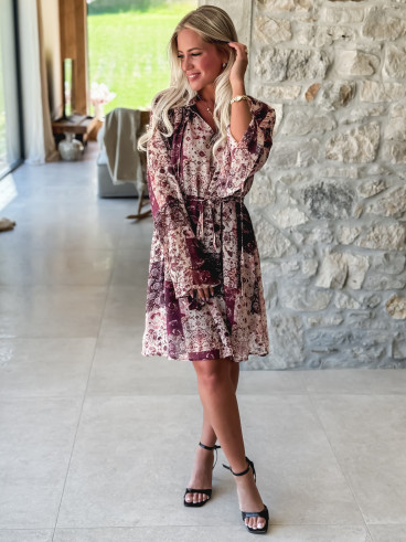 Robe courte à motifs Sorana - Bordeaux