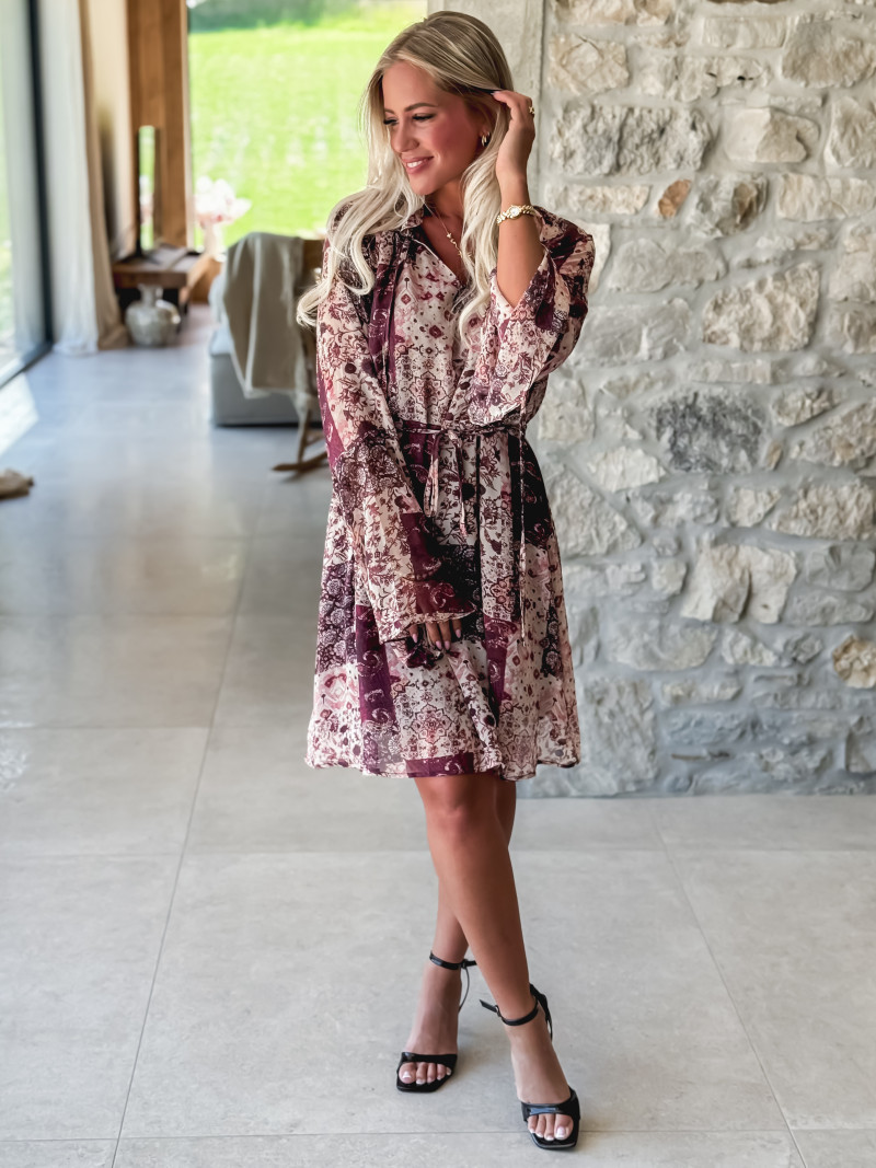 Robe courte à motifs Sorana - Bordeaux