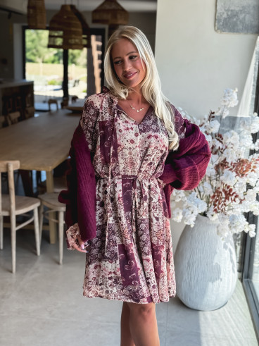 Robe courte à motifs Sorana - Bordeaux