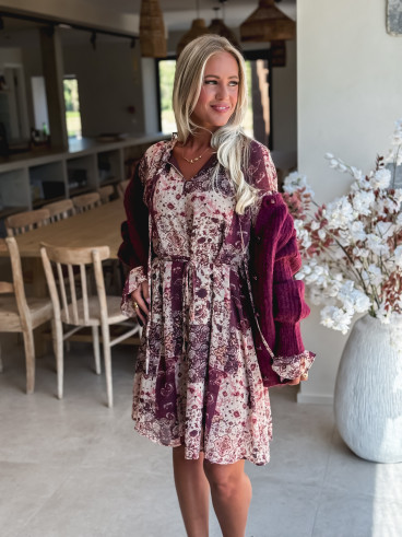 Robe courte à motifs Sorana - Bordeaux