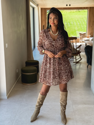 Robe courte à motifs Lianah - Chocolat