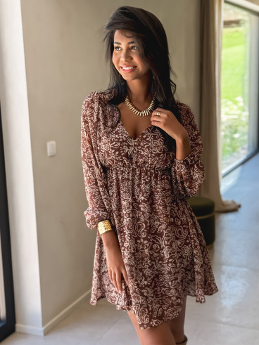 Robe courte à motifs Lianah - Chocolat