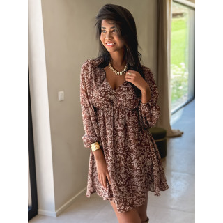 Robe courte à motifs Lianah - Chocolat