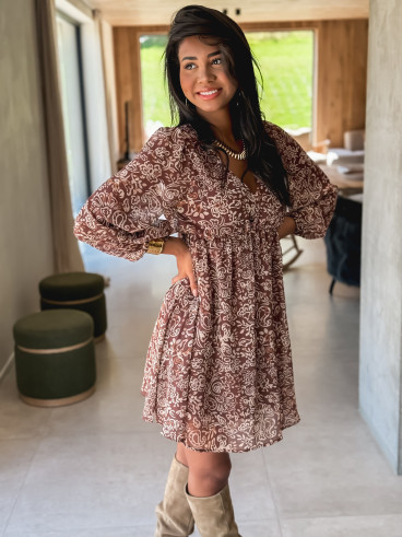 Robe courte à motifs Lianah - Chocolat