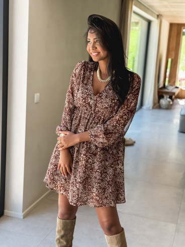 Robe courte à motifs Lianah - Chocolat