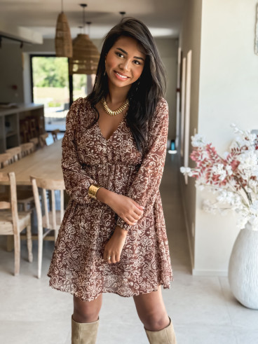 Robe courte à motifs Lianah - Chocolat