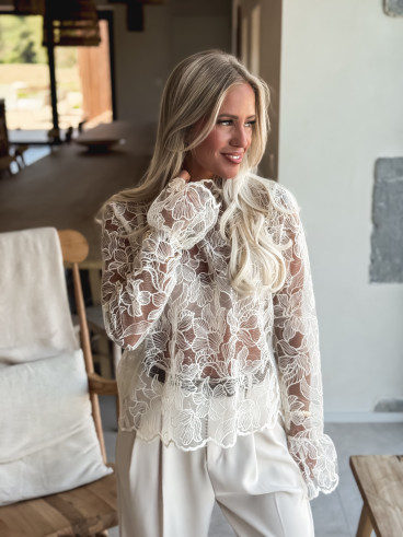 Blouse en dentelle Noéva - Crème