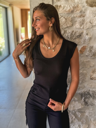 Blouse côtelé Tellya - Noir