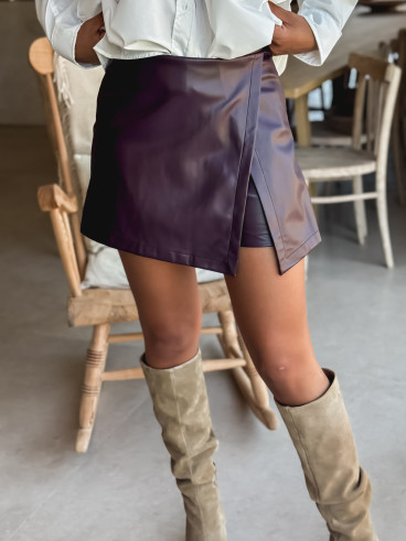 Jupe short en simili Calya - Bordeaux