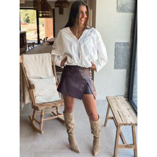 Jupe short en simili Calya - Bordeaux
