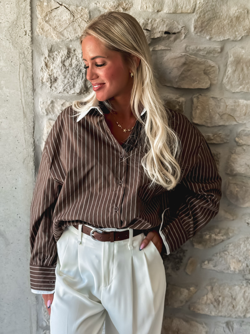 Chemise lignée Eleya - Chocolat