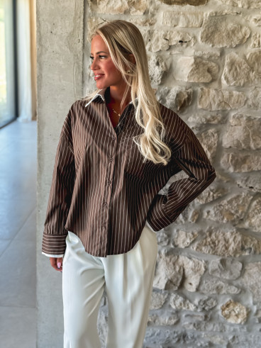 Chemise lignée Eleya - Chocolat