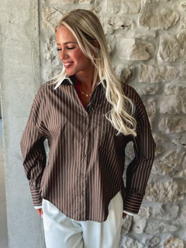 Chemise lignée Eleya - Chocolat
