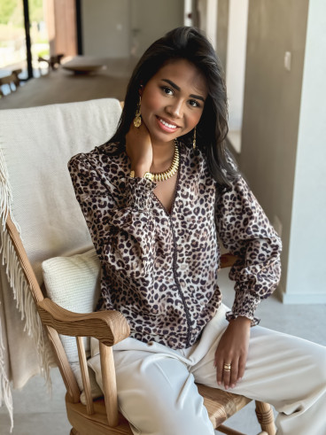 Blouse léopard Hollie - Beige/Chocolat
