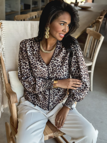 Blouse léopard Hollie - Beige/Chocolat