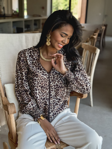 Blouse léopard Hollie - Beige/Chocolat