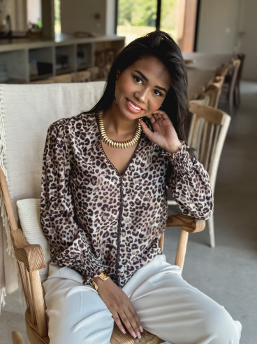 Blouse léopard Hollie - Beige/Chocolat