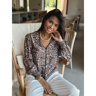 Blouse léopard Hollie - Beige/Chocolat