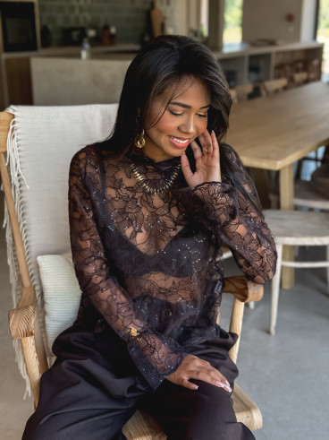 Blouse en dentelle Noéva - Chocolat