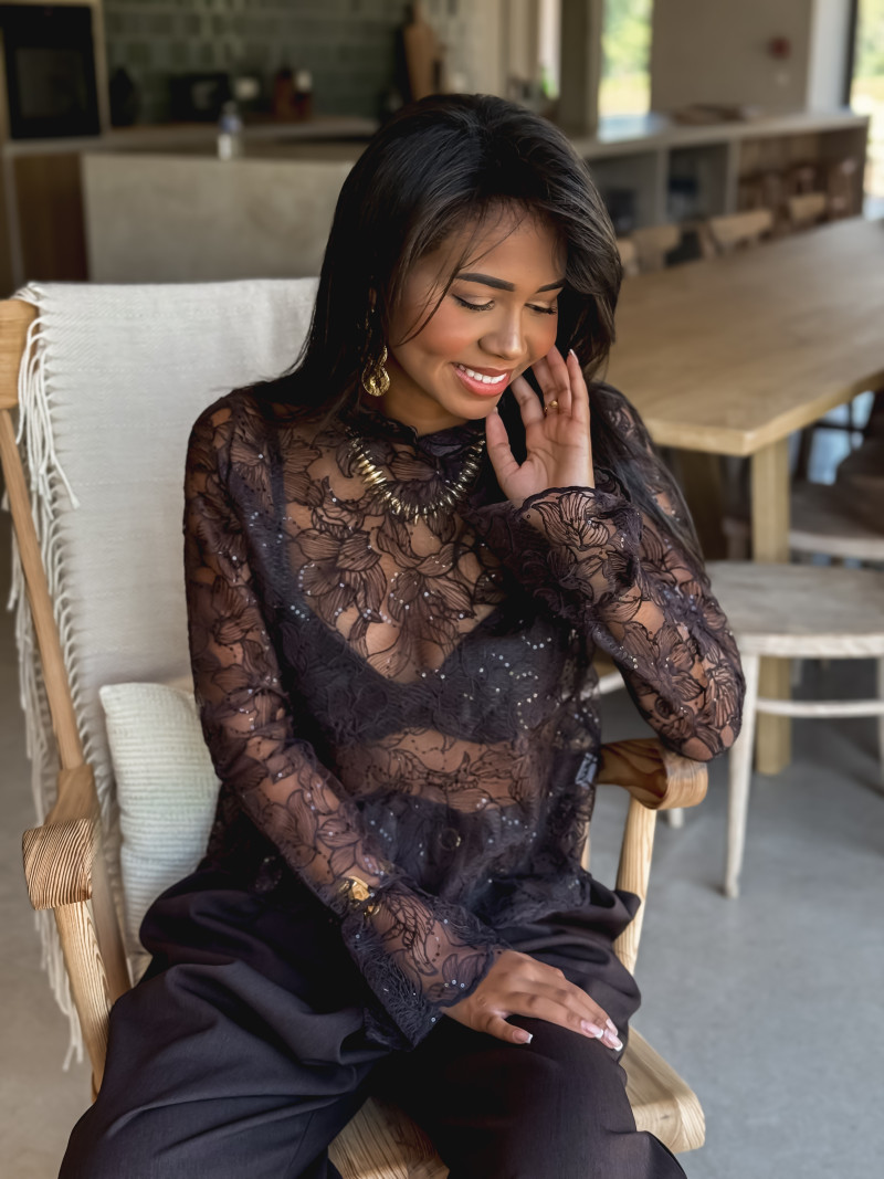 Blouse en dentelle Noéva - Chocolat