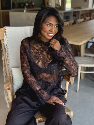 Blouse en dentelle Noéva - Chocolat