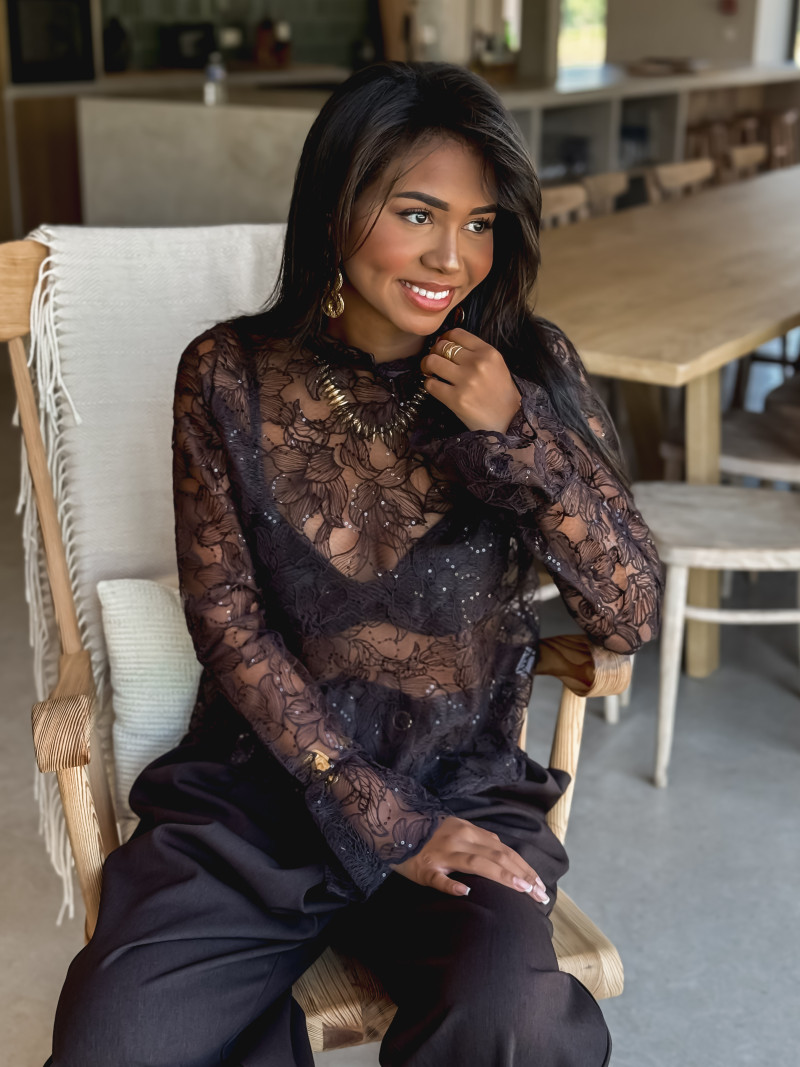 Blouse en dentelle Noéva - Chocolat