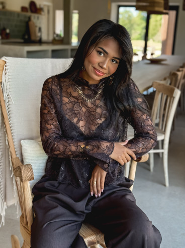 Blouse en dentelle Noéva - Chocolat