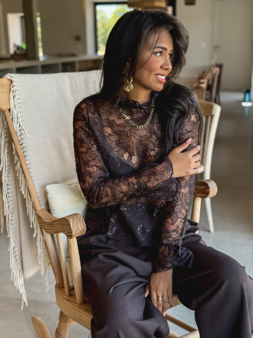 Blouse en dentelle Noéva - Chocolat