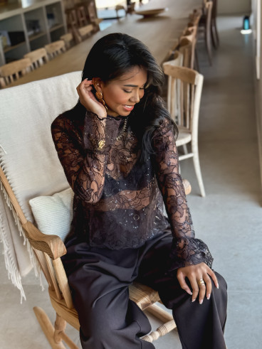Blouse en dentelle Noéva - Chocolat