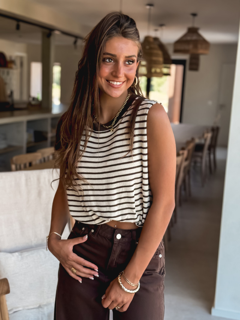 Blouse lignée Gianna - Beige/Chocolat
