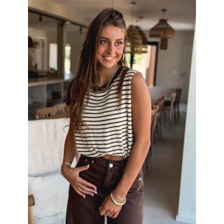 Blouse lignée Gianna - Beige/Chocolat