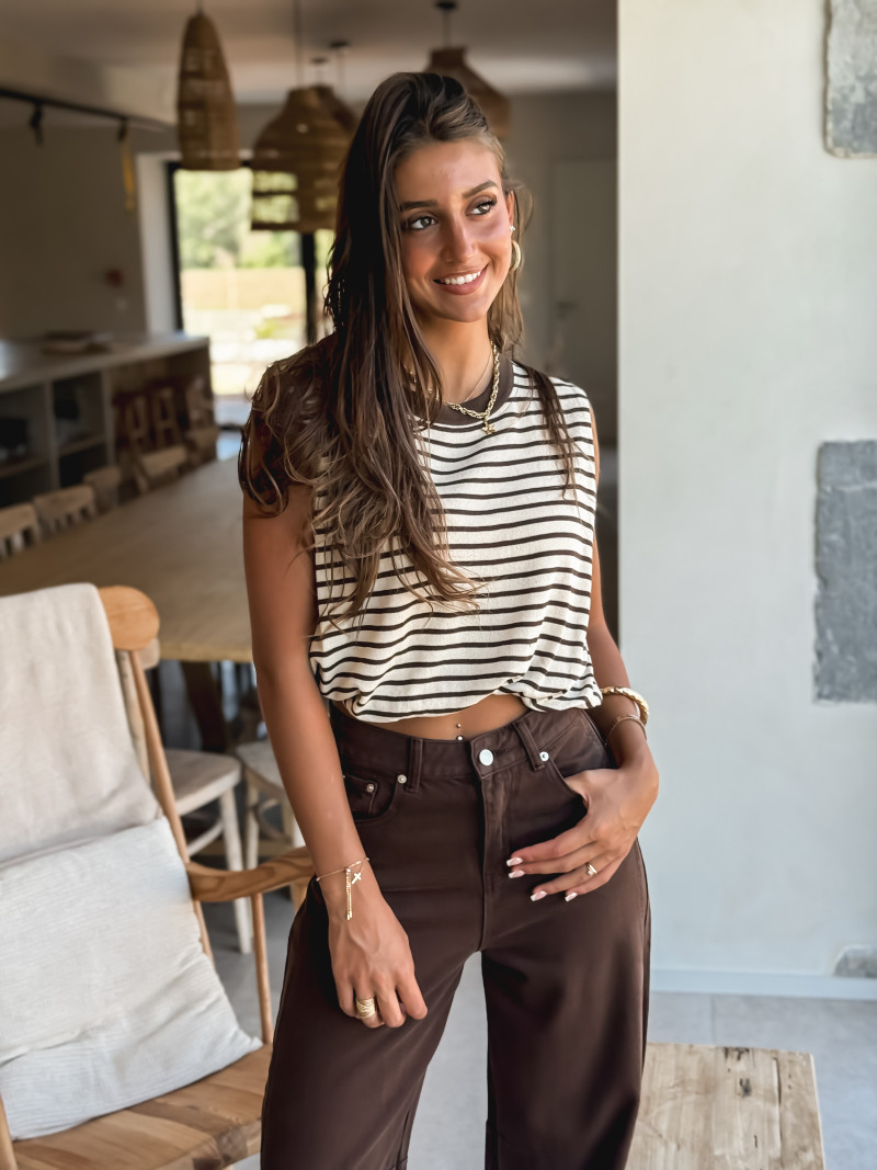Blouse lignée Gianna - Beige/Chocolat
