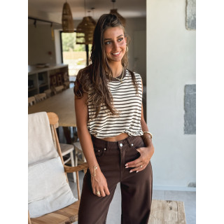 Blouse lignée Gianna - Beige/Chocolat
