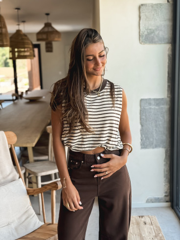 Blouse lignée Gianna - Beige/Chocolat