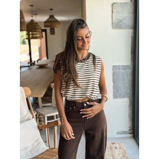 Blouse lignée Gianna - Beige/Chocolat
