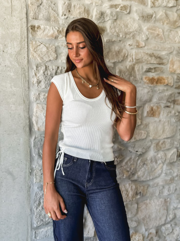 Blouse côtelé Tellya - Ecru