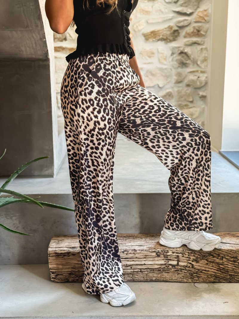 Pantalon léopard Lorenzia - Beige/Noir