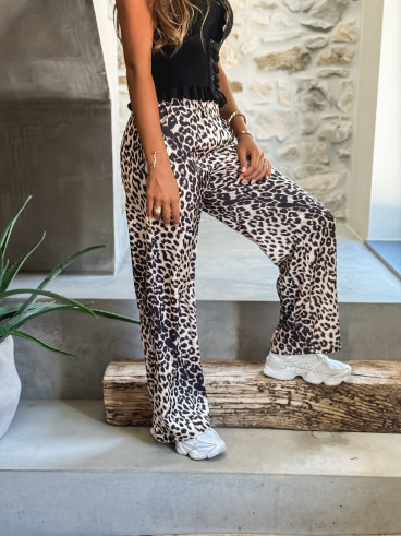 Pantalon léopard Lorenzia - Beige/Noir