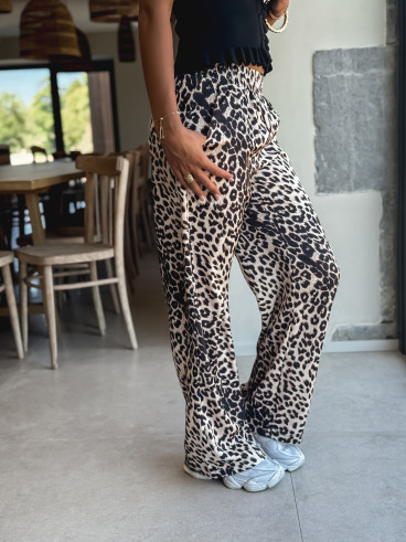 Pantalon léopard Lorenzia - Beige/Noir