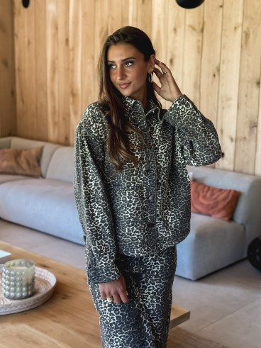 Veste en Jeans léopard Zélia - Beige/Noir