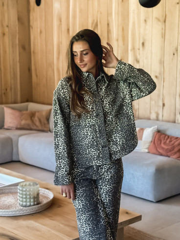 Veste en Jeans léopard Zélia - Beige/Noir